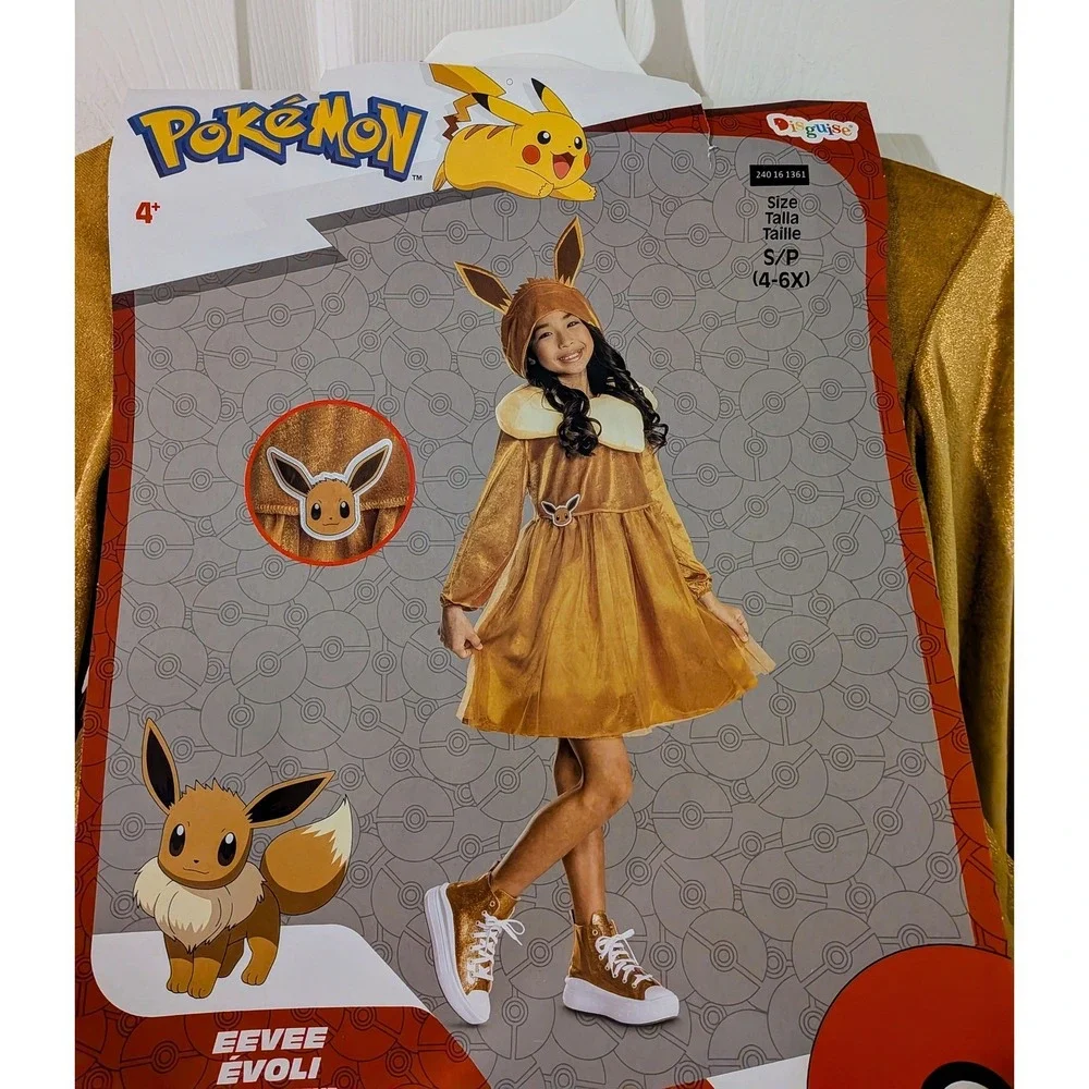 Pokemon Eevee Child Costume Dress Hood Ears Halloween Party Size S/P 4-6X‎ NEW